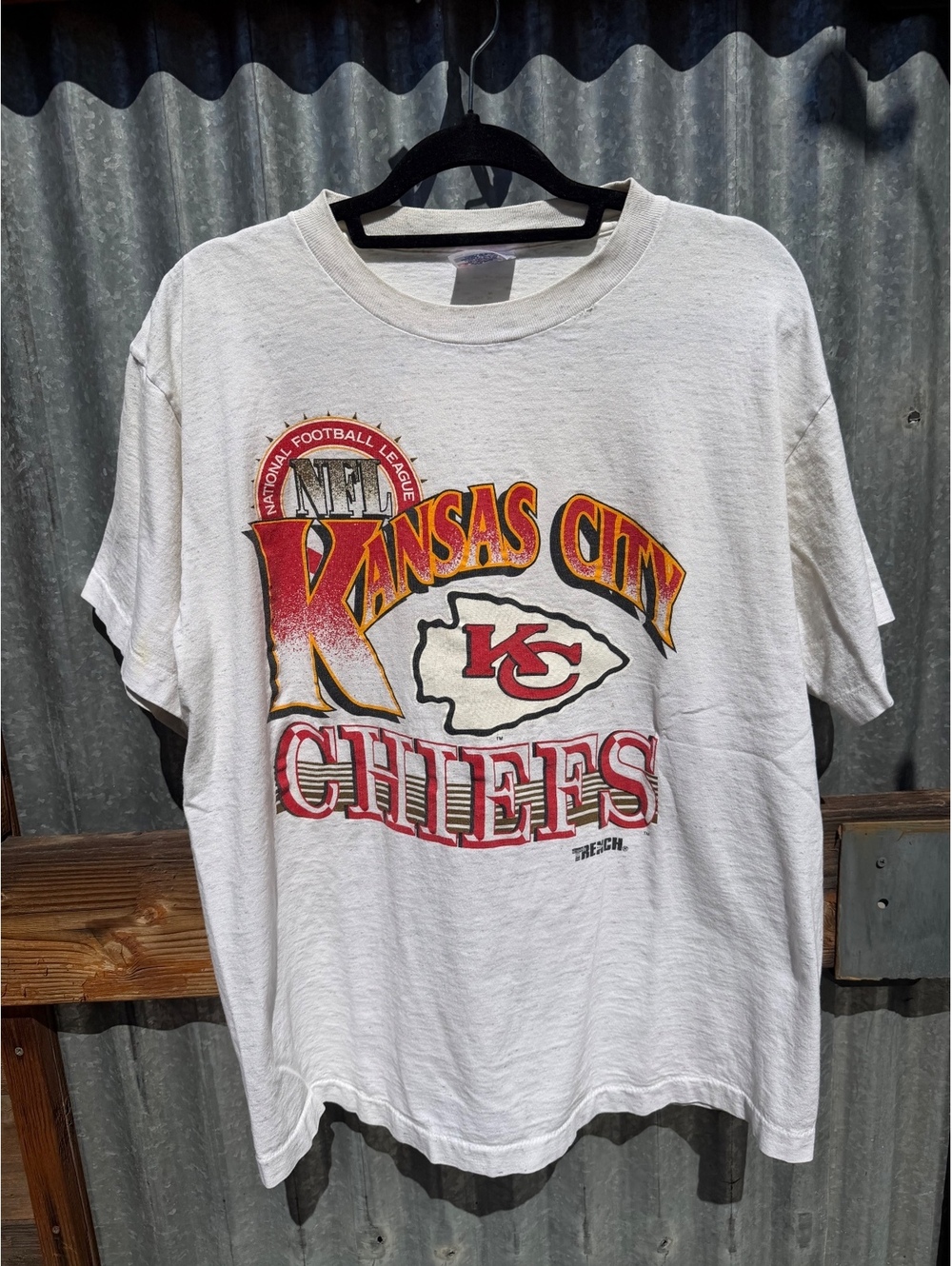 Vintage 90s Kansas City Chiefs Single Stitch T-Shirt by Trench, Sz XL